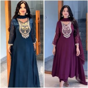 Blooming Georgette Embroidered Sequins Anarkali Gown(Available 2 Colours)