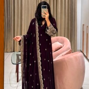 Pure Blooming Georgette Purple Gown With Embroidered Sequins work