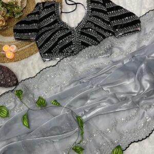 Siya – Designer Pure Zimmy Choo Satin Saree with Sequins Zari Work(Available 6 Colours)