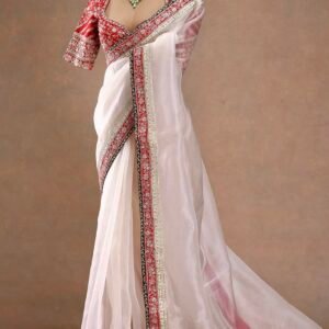 Designer Tibby Silk Sequins White Saree With Embroidered Unstitched Blouse