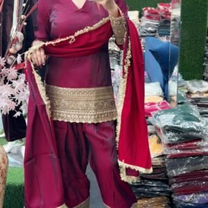 Fandy Silk Embroidered Sequins Maroon Kurti & Farsi Bottom