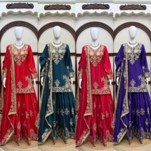 Chinnon Silk Embroidered Sequins Sharara Set (Available 4 Colours)