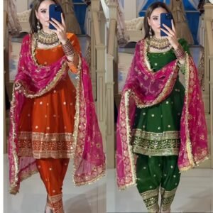 Fandy Silk Embroidered Sequins Patiyala Kurti Set (Available 2 Colour)