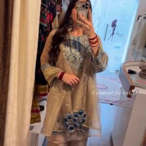 Salsa Silk Embroidered Sequins Kurti Palazzo Set-Beige