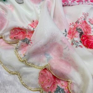 Designer Soft Tebby Silk Floral Print Saree with Katdana Handwork