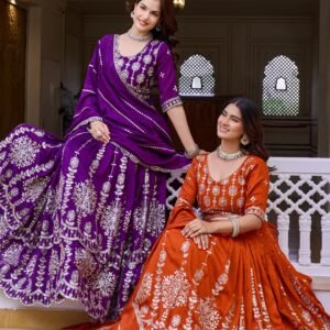 Premium Vichitra Embroidered Sequins Lehanga Choli With Dupatta -AVAILABLE 2 COLOURS