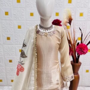 Kid's Pure Jimmy Silk Embroidered Sequins Mouve Top & Sharara With Dupatta