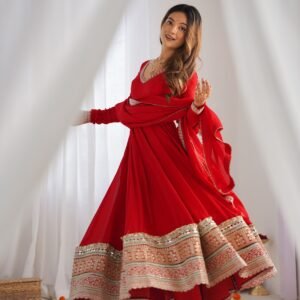Trending Blooming Vichitra Silk Maroon Anarkali Gown Set With Embroidered Sequins