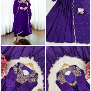 Premium Chinon Silk Embroidered Gown with Dupatta