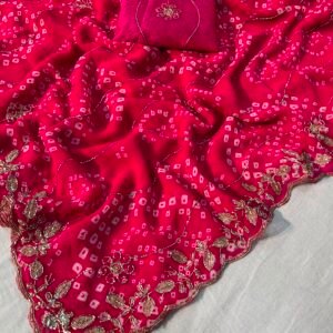 Traditional Bandhej Soft Georgette Saree with Heavy Zari Embroidery-AVAILABLE 2 COLOUR