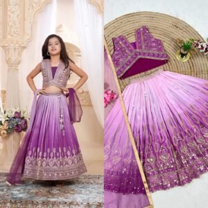 Kid's Premium Silk Digital Printed Embroidered Lehanga Blouse With Dupatta