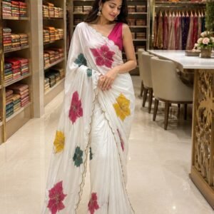 Premium Heavy Rangoli Silk Beads & Brush Print Designer Saree