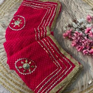 Traditional C/C Georgette Mothda Saree with Kaccha Gotapatti Work