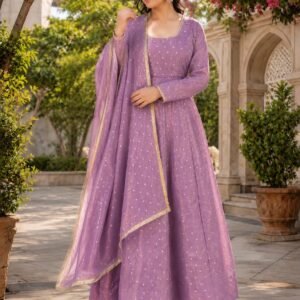 Premium Soft NC Moss Anarkali Simple Elegant Gown Set-Levender