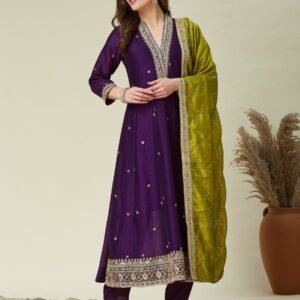 Premium Vichitra Silk Embroidered Kurta, Pant & Dupatta Set-AVAILABLE 4 COLOURS