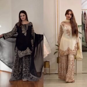 Premium Faux Georgette Embroidered Top, Pant & Dupatta Set-AVAILABLE 2 COLOURS