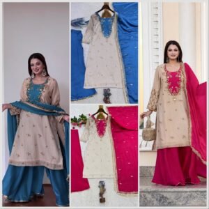 Pure Maska Cotton Top Sharara Set With Embroidered Sequins Work -AVAILABLE 2 COLOUR