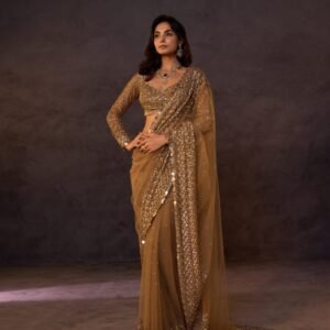New Bollywood Blockbuster – Heavy Butterfly Net Sequin & Multi Embroidered Designer Saree-GOLDEN