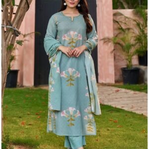 Floral Printed Cotton Kurta Pant & Dupatta Set-AVAILABLE 2 COLOURS