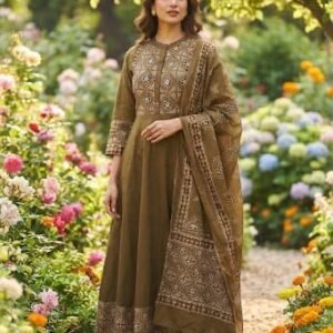 Premium Cotton Full-Flair Anarkali Suit Set with Ethnic Print-AVAILABLE 2 COLOURS