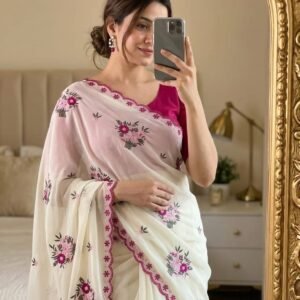 Star Georgette Multi-Embroidered Designer Saree-AVAILABLE 2 COLOURS