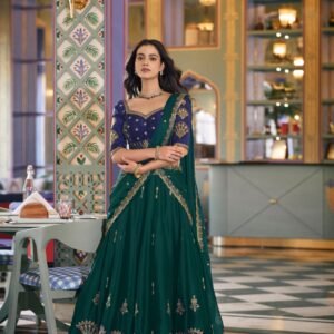 Emerald Green Designer Rangoli Silk Lehenga Set With Sequins & Embroidered