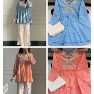 Pure Cotton Embroidered Kurti With Palazzo -Available 2 Colours