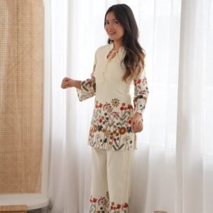 Festive Special Printed Co-ord Set -White