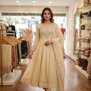 Exclusive Coss Moss Embroidered Sequins Ivory Gown Set