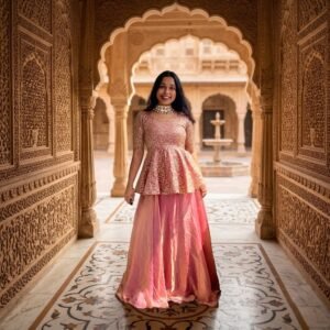 Elegant Space Silk Peplum Lehenga Set-AVAILABLE 3 COLOURS