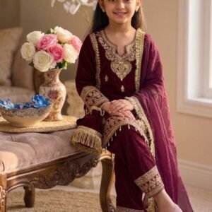 Kid's Pure Gmy Silk Embroidered Sequins Kurti Palazzo with Dupatta-AVAILABLE 4 COLOURS