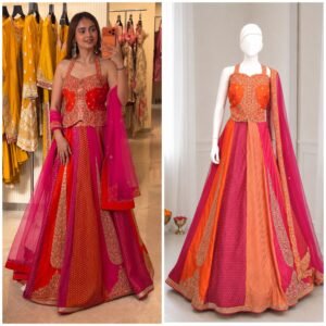 D'naari Premium Chinon Silk Embroidered Silk Lehanga With Top and Dupatta