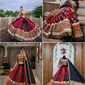 D'naari Malai Silk Printed Lehanga Choli With Real Mirror and Gota Zari Work