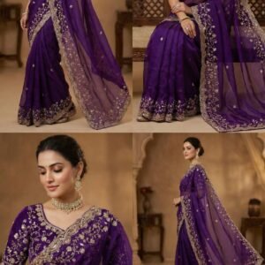 D'naari Designer Premium Space Silk Beads Work Saree-Available 8Colours