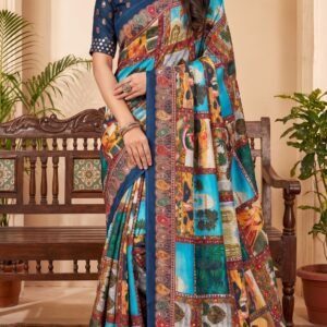 D'naari Special Digital Art Print Chinon Mirror Work Saree-Available 2 Pattern With 2 Colours