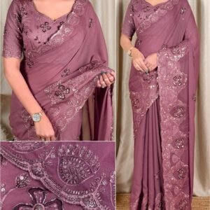 D'naari Exclusive Star Georgette Sequins Beads Thread Work-AVAILABLE 4 COLOURS