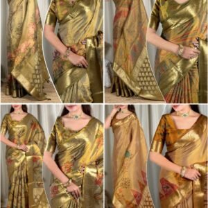 D'naari Designer Pure Gold Glass Tissue Silk Saree - Available 4 Pattern and Colours