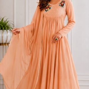 Viscos Mal Chanderi Cotton A Line Straight Kurti Set- Available 2 Colours