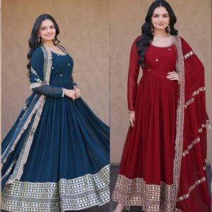 Premium Blooming Zari Sequins Anarkali Gown Set -Available 2 Colours