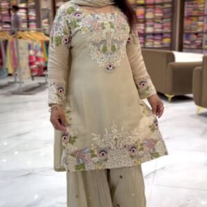 Premium Designer Embroidered Sequins Crepe Sharara Set