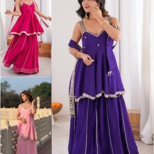 Premium Chinon Crepe Top Plazzo Set With Real Mirror &Gota Patti Work-AVAILABLE 3 COLORS