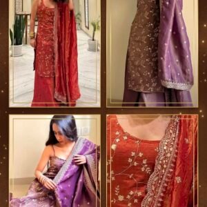 D'naari Jimmy Silk Organza Straight Kurti Palazzo set - Available 2 Colours