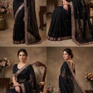 Maher Designer Saree With Golden Beads & Cutwork-Available 7 Colours