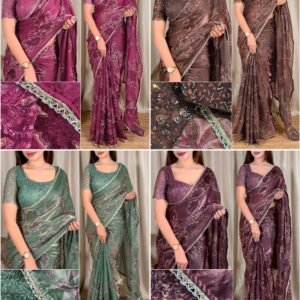 D'naari Pure NC Fandy Satin Bead Sequins Saree- Available 4 colours