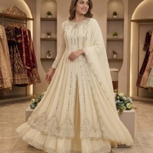 D'naari Premium Georgette Real Mirror work Anarkali Gown & Lehanga with Dupatta