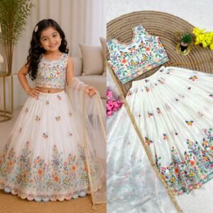 Kid's Chinon Silk Lehanga Choli & Dupatta With Sequins Embroidered