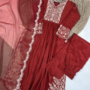 D'naari Maska Cotton Embroidered Sequins Work