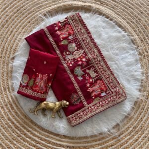 Designer Blooming Vichitra Silk Radha Krishna Look Embroidered Sequins Saree-Available 6 Colours