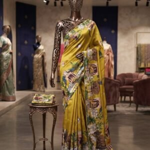 D'naari Chinon Radha Krishna Theme Printed Saree With Real Mirror And Khatli Work-2 colours