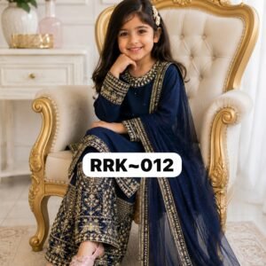 Kid's Premium Georgette Embroidered Sequins Kurti Palazzo Set-Blue